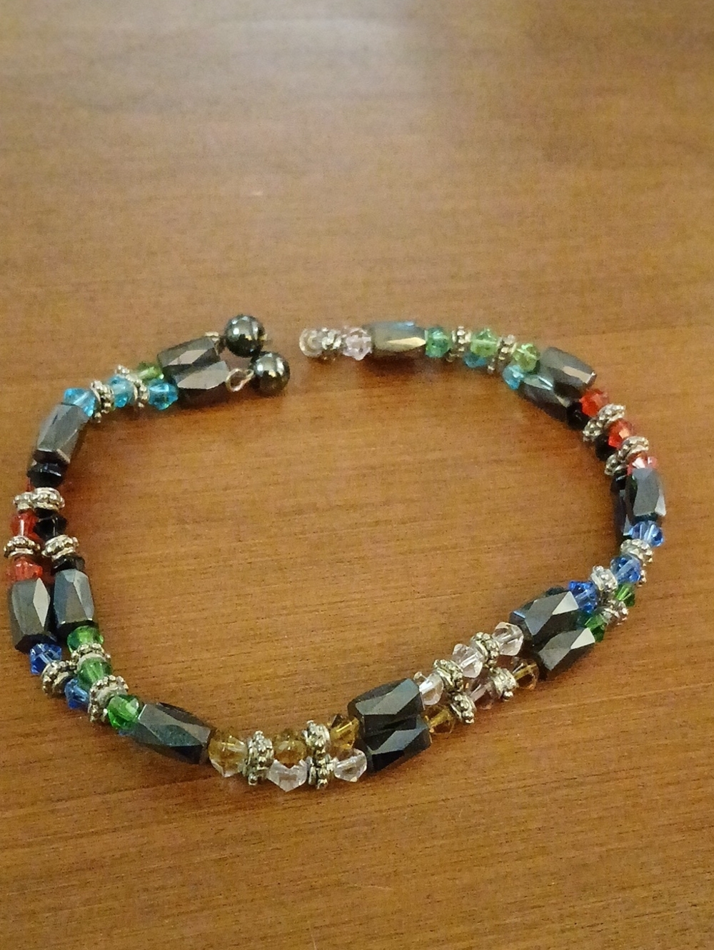 Multicolor Faceted Bead Bracelet with Hematite Accents Magentic Clasp